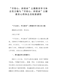 “守初心、担使命”主题教育学习体会发言稿与“守初心，担使命”主题教育心得体会及收获感悟