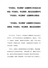 “不忘初心、牢记使命”主题教育工作会议心得体会：不忘初心、牢记使命，我们正在征程中与“不忘初心，牢记使命”主题教育心得体会