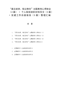 “莫忘初衷、铭记责任”主题教育心得体会（4篇） + 个人检视剖析材料范文（3篇） + 党建工作自查报告（5篇）整理汇编