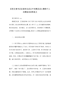 某党支部书记在组织生活会中对照活动主题的个人对照检查材料范文