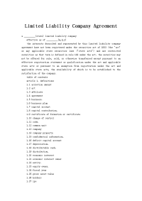 Limited Liability Company Agreement