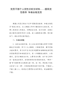 党员干部个人党性分析分材料——提高党性修养  争做合格党员