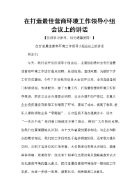 在打造最佳营商环境工作领导小组会议上的讲话