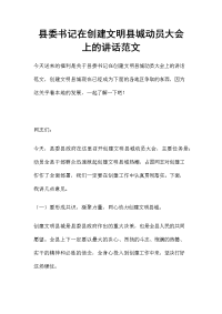 县委书记在创建文明县城动员大会上的讲话范文