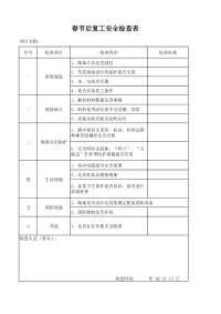 节后复工安全检查表