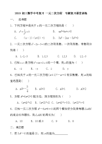 初三数学中考复习 一元二次方程  专题复习课堂训练 无答案