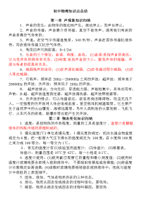 初中物理知识点总结以及中考公式总结