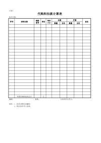 代购料扣款计算表