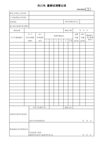 风口风量测试调整记录