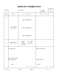 园林绿化单位工程质量综合评价表