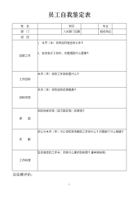 员工自我鉴定表