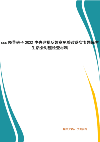 xxx领导班子202X中央巡视反馈意见整改落实专题民主生活会对照检查材料