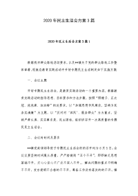 2020年民主生活会方案3篇