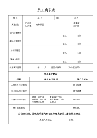 公司人事离职表