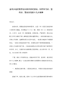 全市乡组织委员培训班开班式讲话：如何学习好、宣传好、落实好党的十九大精神