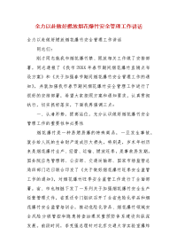 全力以赴做好燃放烟花爆竹安全管理工作讲话