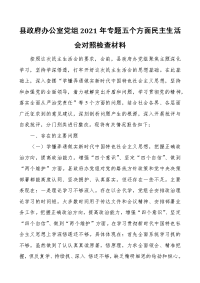 县政府办公室党组2021年专题民主生活会对照检查材料