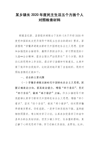 某乡镇长2020年度民主生活五个方面个人对照检查材料