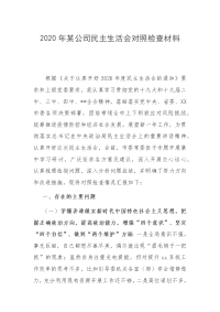 2020年某公司民主生活会对照检查材料