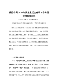保险公司2020年民主生活会班子5个方面对照检查材料