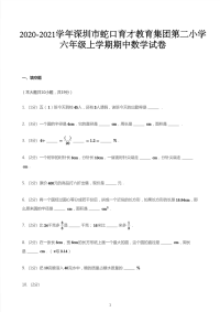 六年级上册数学试题  2020-2021学年广东省深圳市南山区蛇口育才教育集团第二小学期中数学试卷  人教版