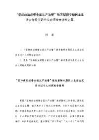 “坚持政治建警全面从严治警”教育整顿专题民主生活会党委书记个人对照检查材料2篇