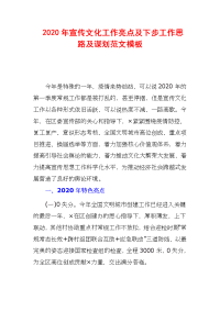 2020年宣传文化工作亮点及下步工作思路及谋划范文模板