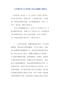 公司领导学习中央经济工作会议精神心得体会