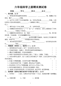 小学科学教科版六年级上册期末测试卷6