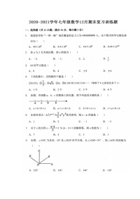 浙江省杭州市拱宸中学2020-2021学年七年级第一学期数学12月期末复习训练题