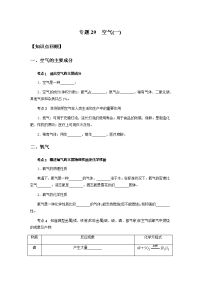 备战2021 中考科学  精讲精练 专题29 空气(一)（教师版）