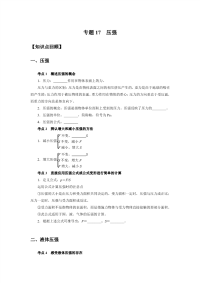 备战2021 中考科学  精讲精练 专题17 压强（教师版）