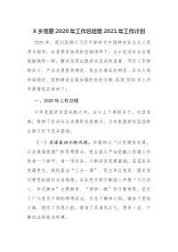 X乡党委2020年工作总结暨2021年工作计划