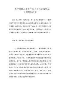 医疗保障局上半年重点工作完成情况专题报告范文