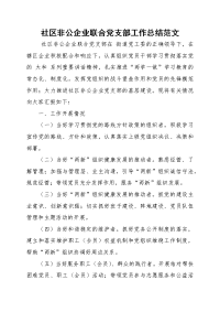 社区非公企业联合党支部工作总结范文