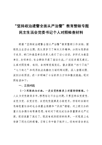 坚持政治建警全面从严治警教育整顿专题民主生活会党委书记个人对照检查材料