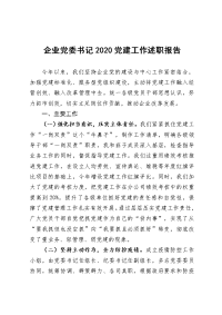 企业党委书记2020党建工作述职报告