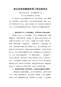 非公企业党建指导员工作总结范文