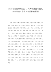 2020年党组领导班子、人大常委会专题民主生活会5个方面对照检查材料