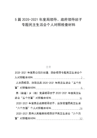 5篇2020-2021年度局领导、政府领导班子专题民主生活会个人对照检查材料