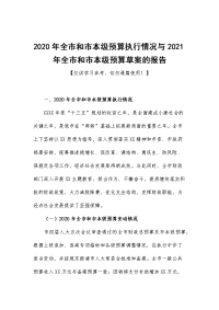 2020年全市和市本级预算执行情况与2021年全市和市本级预算草案的报告