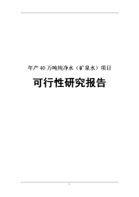 年产40万吨纯净水（矿泉水）项目可行性研究报告