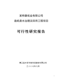 某纸业股份有限公司造纸废水处理可行性研究报告