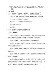 甲醇气相法合成5万吨年清洁能源燃料二甲醚项目可行性研究报告