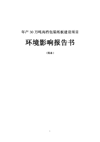 年产30万吨高档包装纸板建设项目环境影响报告书