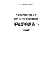 年产20万吨煤制甲醇项目环境影响报告书