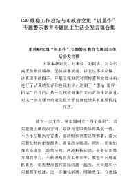 G20维稳工作总结与市政府党组“讲重作”专题警示教育专题民主生活会发言稿合集