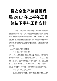 县安全生产监督管理局2017年上半年工作总结下半年工作安排