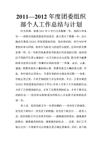 团委组织部个人工作总结与计划