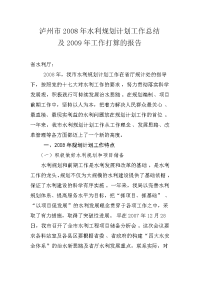 泸州市2008年水利规划计划工作总结